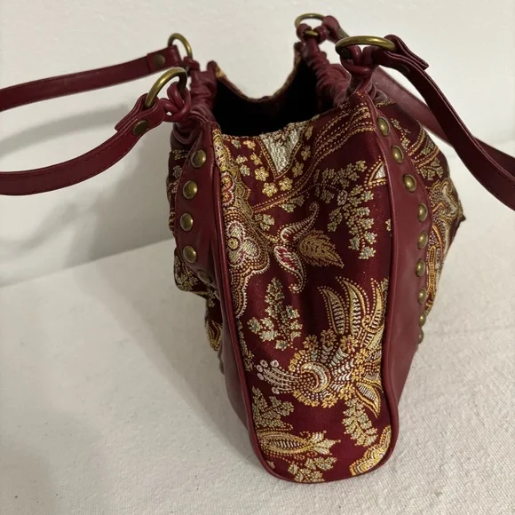 Isabella Fiore Leather & Tapestry Small Shoulder or Handbag With Studs Detail - Picture 15 of 16